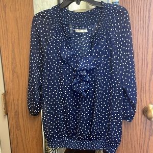 EUC Old Navy Blue & White Polka Dot Sheer Top Blouse Size L - pretty!
